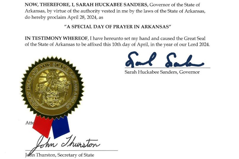 Gov. Sanders Proclaims April 28 A Special Day of Prayer in Arkansas  Family Council [Video]