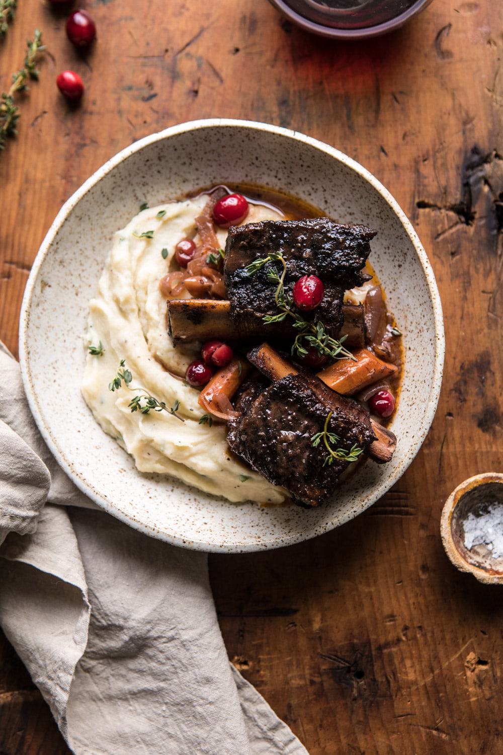 Red Wine Cranberry Braised Short Ribs. [Video]