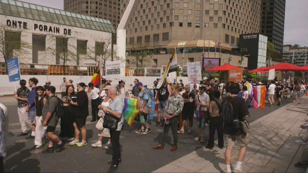 LGBTQ2S+ marchers walk backwards in Montreal [Video]