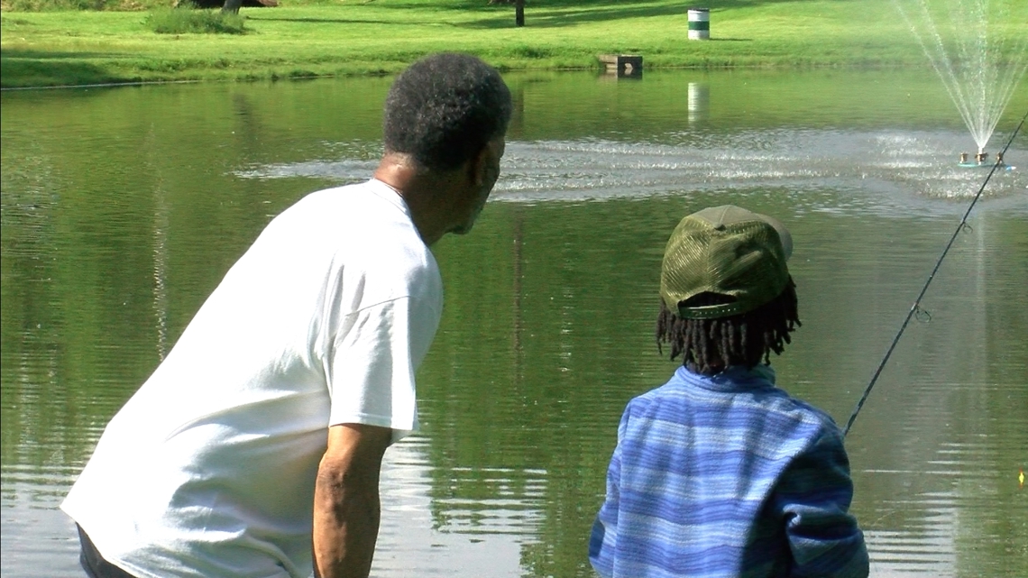 Grandfather of 9-year old house fire victim teaches youth fishing [Video]