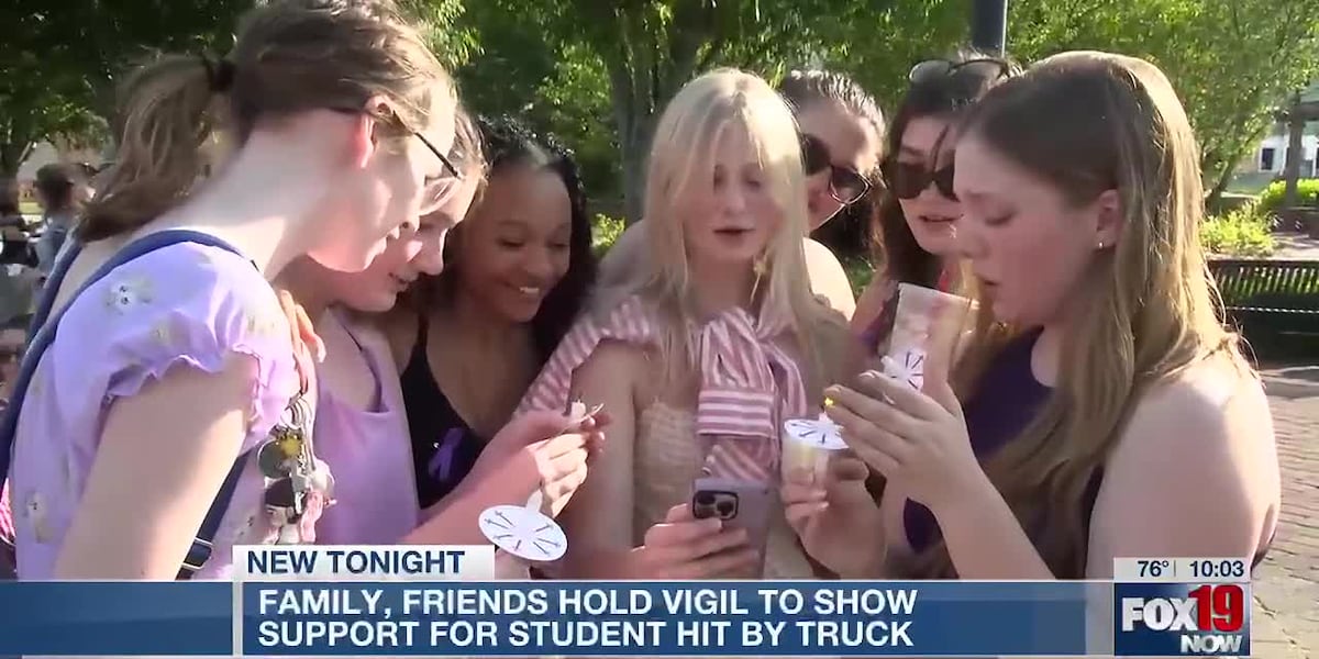 Family, friends hold vigil to show support for student hit by truck [Video]